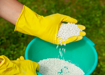 An image of a bucket of lawn fertilizer